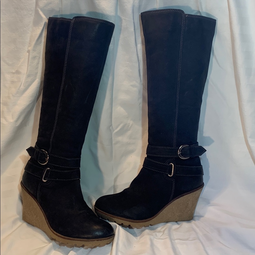 Women’s Tall Black Suede fleece lined winter wedge boots size 7